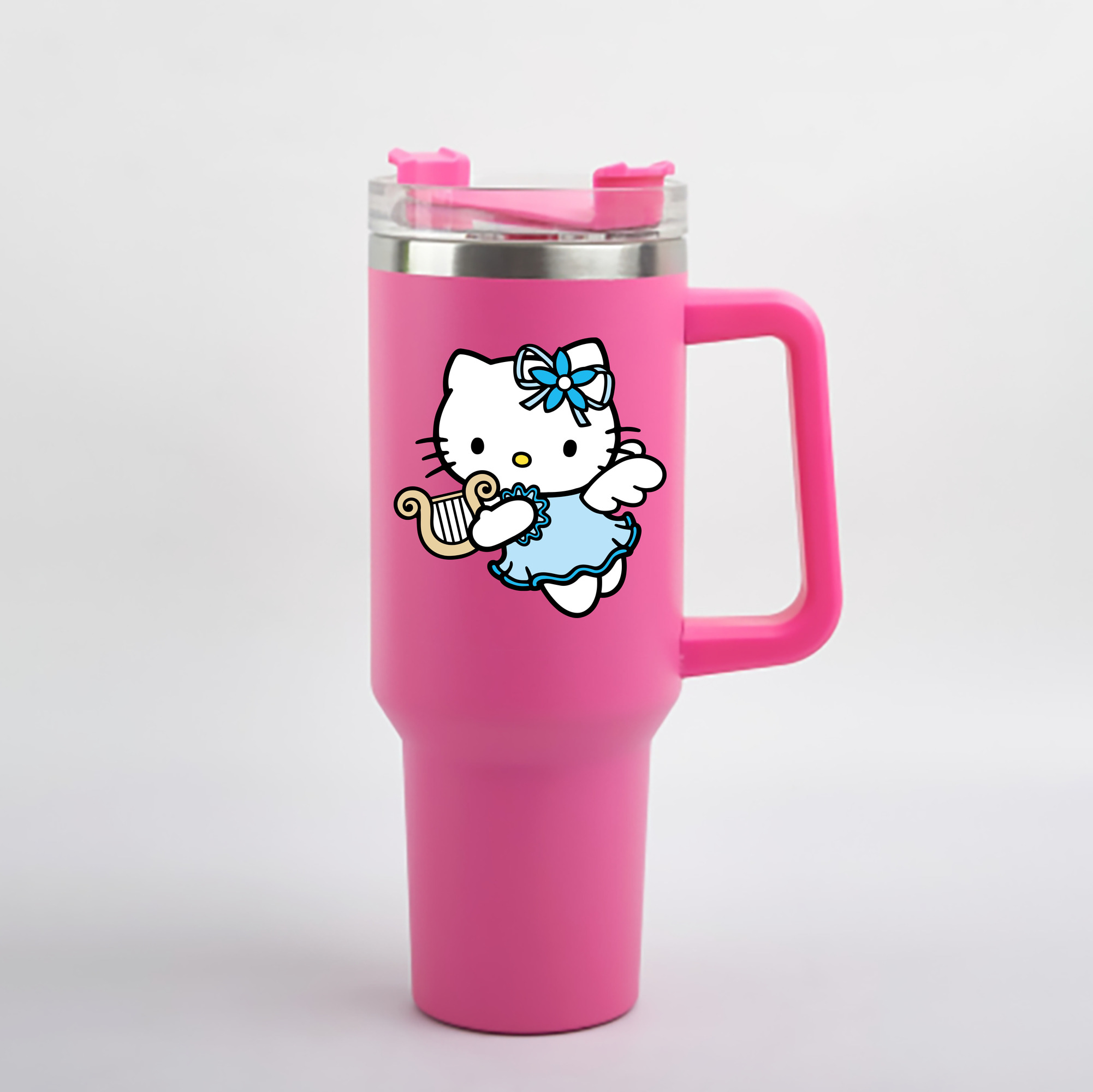 （画像用） Hello Kitty ハローキティ 1200mL車用タンブラー - クリスタルステッカー（プラスチックストロー付き）